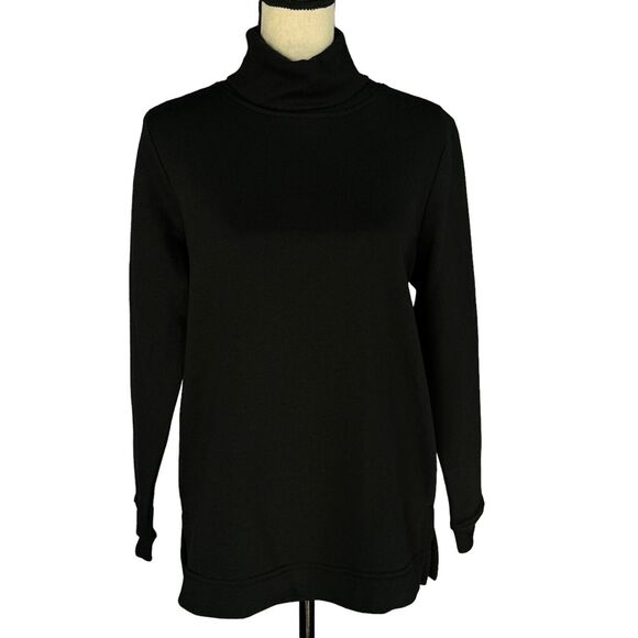 Karen Scott Sport Small Fleece Turtleneck Sweatshirt Long Sleeve Slits Black New - Picture 1 of 8